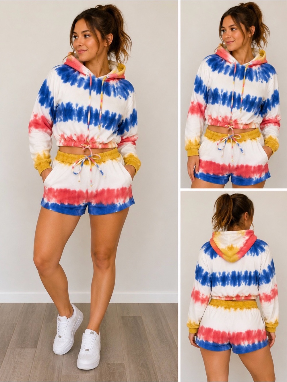 Beach Riot Coral, Blue & Yellow Tie-Dye Hoodie Set